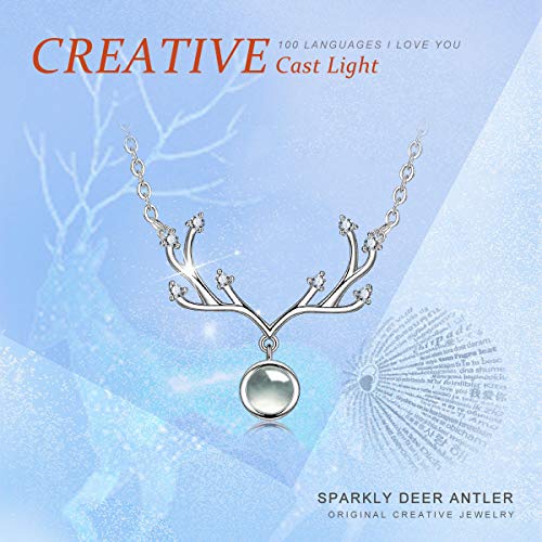 EUDORA Te Amo en 100 Idiomas Bisutería Mujer Plata de ley S925, Cornamenta Collar de Mujer Proyección Micro Tallado, Regalos Originales para Madre Hija Novia