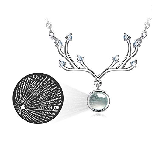 EUDORA Te Amo en 100 Idiomas Bisutería Mujer Plata de ley S925, Cornamenta Collar de Mujer Proyección Micro Tallado, Regalos Originales para Madre Hija Novia