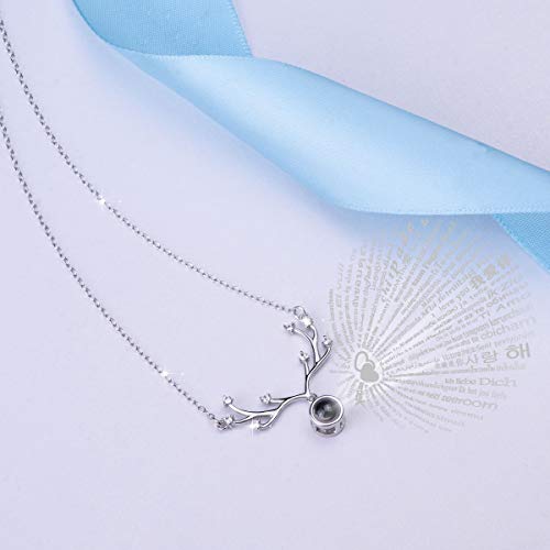 EUDORA Te Amo en 100 Idiomas Bisutería Mujer Plata de ley S925, Cornamenta Collar de Mujer Proyección Micro Tallado, Regalos Originales para Madre Hija Novia