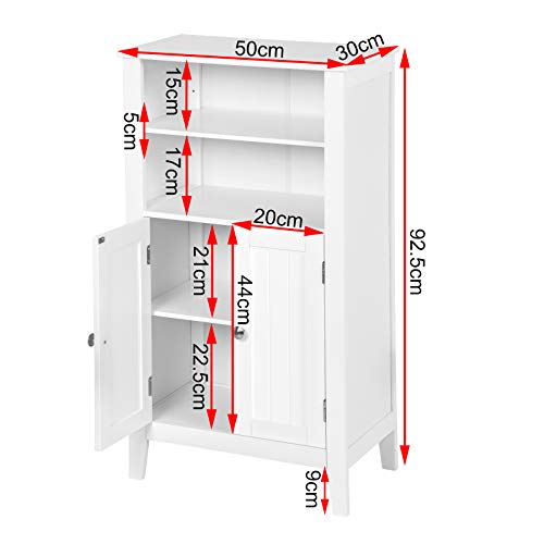 EUGAD Mueble de Baño Estante de Ducha Eatantería de salón Mueble Lateral Mueble de Esquina Armario de Medicina para Baño Cocina Dormitorio 92.5x30x50cm Blanco MDF 0129WY