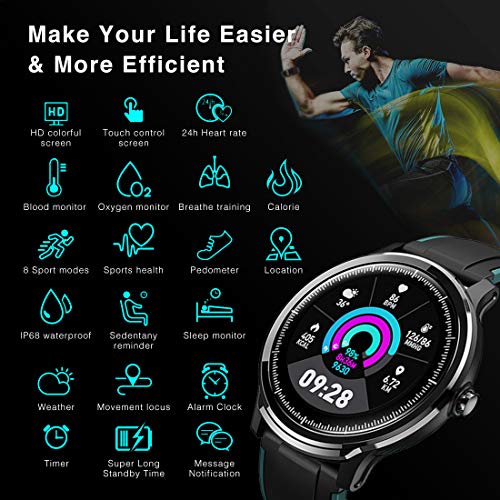 EUMI SmartWatch Reloj Inteligente IP68, Varias Interfaces Definidas Información Meteorológica Oxígeno en Sangre Ejercicios Respiratorios Medición de brazadas 8 Modalidades de Deporte para Andriod iOS