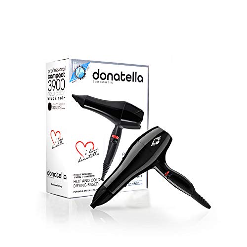 EUROMATIC Secador Pelo Profesional 2200 W, Silencioso y Ligero, 3 Velocidades de Secado, Permite Secado en Caliente o Frío, Incluye 1 Boquilla Grande y 1 Pequeña, Diseño Italiano