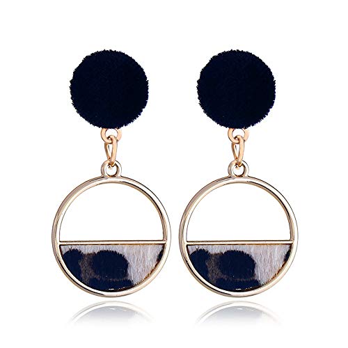 Europa y los Estados Unidos pendientes de leopardo semicirculares de aleación de otoño e invierno pendientes de franela pendientes de pelo de caballo pendientes de personalidad blanco grisáceo