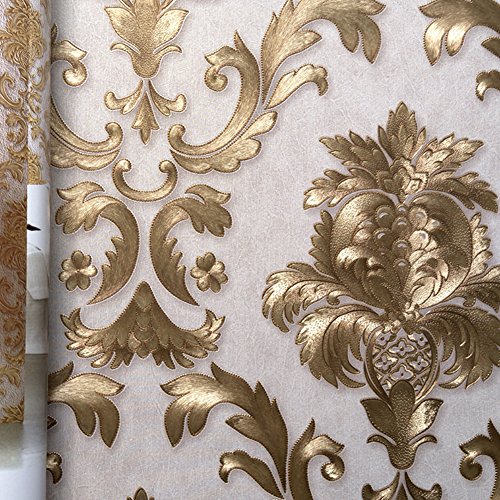 Europeo PVC estilo profundo patrón de textura en relieve tallado en relieve oro papel pintado decoración impermeable dorado papel pintado para dormitorio salón fondo decoración para el hogar