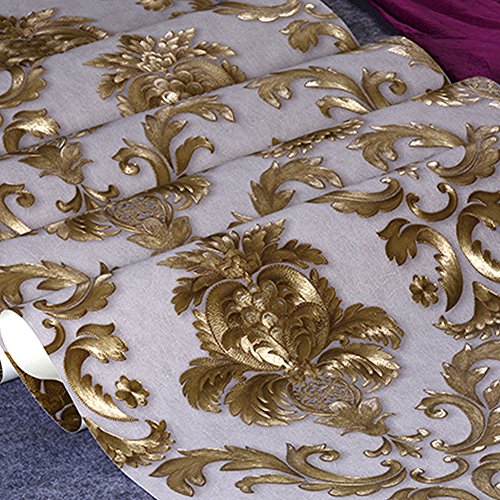 Europeo PVC estilo profundo patrón de textura en relieve tallado en relieve oro papel pintado decoración impermeable dorado papel pintado para dormitorio salón fondo decoración para el hogar