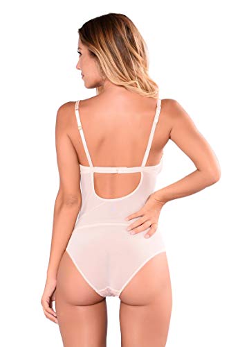 Evelife Mujer Erótica Ropa Interior Apretada Malla Body Elástico Mallas Encaje Floral Translúcido(Blanco S)