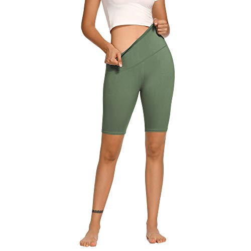EVELIFE Pantalones Cortos Deportivos Mujer, Yoga Leggings Cortos Cintura Alta, Pantalón Cortos Yoga(Verde L)