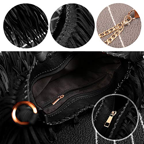 EVEOUT Mujer Bolsas de Hombro Borla Franja Obrero Temporal Bolsas de Hombro Cuero Sintético Suave CrossBody Bolso