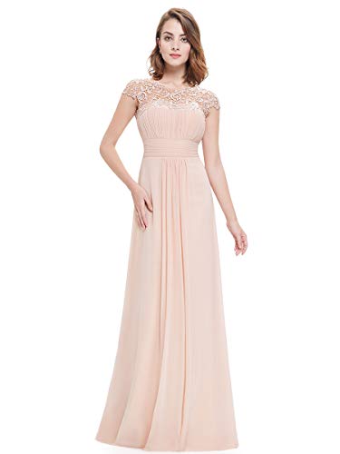 Ever-Pretty Vestidos de Noche Encaje Gasa Cuello Redondo Corte Imperio A-línea para Mujer Sonrojo 36