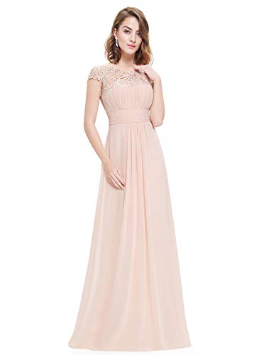 Ever-Pretty Vestidos de Noche Encaje Gasa Cuello Redondo Corte Imperio A-línea para Mujer Sonrojo 36