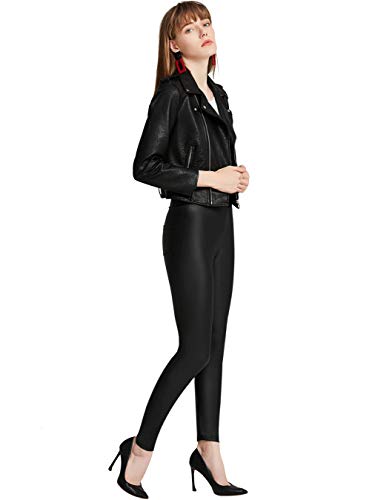 Everbellus Mujer Sexy Negro Leggins Cuero con Bolsillo Skinny Elástico Pantalón Grande