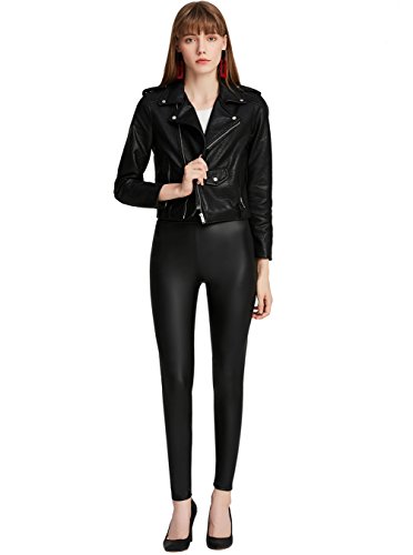 Everbellus Mujer Sexy Negro Leggins Cuero con Bolsillo Skinny Elástico Pantalón Grande