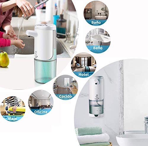 Everenty Dispensador de Jabón Automático, USB Recargable Dosificador de Jabón, 450ML Desinfectante para Manos con Sensor sin Contacto, Montable en la Pared para Baño Cocina Hotel Oficina