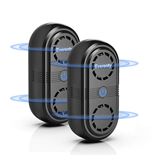 Everenty Repelente Ultrasónico de Plagas [2020 Nueva Versión] Plagas Control Interiores Ahuyentador de Ratones ultrasonidos Ahuyentador de Mosquitos Plagas Cucarachas Ratas Arañas 2 Piezas (Negro)
