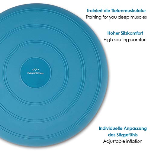 EVEREST FITNESS Disco vestibular, Lleno de Aire, Ø 33 cm, Negro, Incluye Bomba de Aire - cojín de Balance, cojín de Equilibrio, Cojines de Disco, Cojines de Entrenamiento y Estado físico
