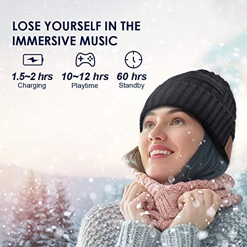 EVERSEE Bluetooth Beanie Hat, 5.0 Bluetooth Hat, Inalámbrico Auricular Gorro con estéreo HD y Mic Incorporado, Sombrero Lavable para Correr para Hombres Regalos, Hombres/Mujeres (Negro)