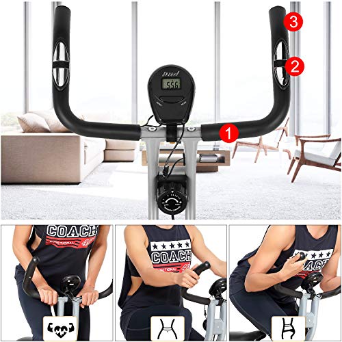 EVOLAND Bicicleta Estática Plegable, Bicicleta Estática de Fitness 8 Niveles de Resistencia Magnética con Monitor Rítmo Cardíaco para Ejercicio Entrenamiento en Casa, MAX hasta 120 kg