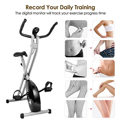 EVOLAND Bicicleta Estática Plegable, Bicicleta Estática de Fitness 8 Niveles de Resistencia Magnética con Monitor Rítmo Cardíaco para Ejercicio Entrenamiento en Casa, MAX hasta 120 kg