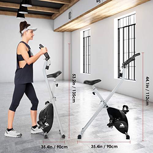 EVOLAND Bicicleta Estática Plegable, Bicicleta Estática de Fitness 8 Niveles de Resistencia Magnética con Monitor Rítmo Cardíaco para Ejercicio Entrenamiento en Casa, MAX hasta 120 kg