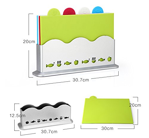 EVST - Juego de 4 tablas de cortar de alta calidad con soporte – compacto, ideal para carne, pescado, verduras, alimentos cocinados y espacio extra para cortar