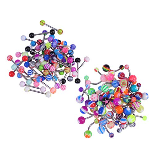 EXCEART Anillo de Lengüeta de 100 Piezas Bar Piercings de Anillo de Ombligo de Flexión Recta de Acero Inoxidable para Mujeres