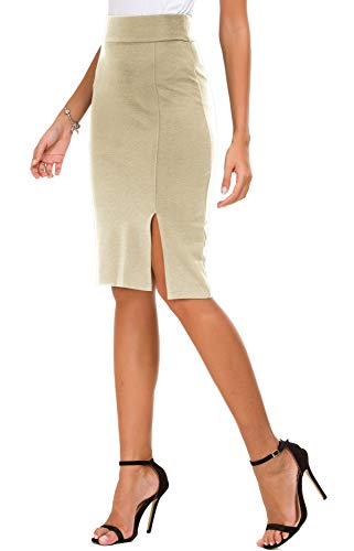 EXCHIC Lápiz de Mujer Bodycon Falda de Negocios Hendidura Lateral Dobladillo (M, Camel)