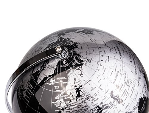 Exerz 20cm Globo Terráqueo - en Inglés - Decoración de escritorio educativa/geográfica/moderna - Con una base de metal - Negro Metálico - Diámetro: 20cm