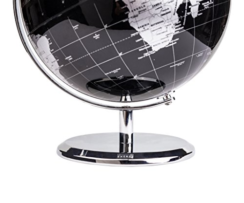 Exerz 20cm Globo Terráqueo - en Inglés - Decoración de escritorio educativa/geográfica/moderna - Con una base de metal - Negro Metálico - Diámetro: 20cm