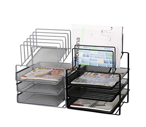 Exerz Bandejas de 3 capas de alambre con 5 separadores de malla/Bandeja oficina/Clasificador de papel/escritorio organizador/Bandeja Portadocumentos - Plata