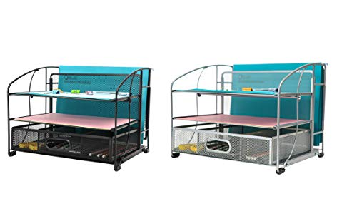 EXERZ Organizador De Escritorio De Malla De Oficina 3 Bandejas/Soporte De Archivo De Escritorio Con Cajón Deslizante Y Soporte De Archivo Colgante/Clasificador Vertical De Papel (Negro Nuevo)