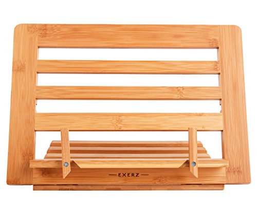 Exerz Soportes para Libros de Cocina/Soporte para Leer Libros de Cocina/Recetario de Cocina Sostenedor Ajustable/Ideal para Libros iPad Tabletas – 34 x 24 x 2 cm (Bambú)