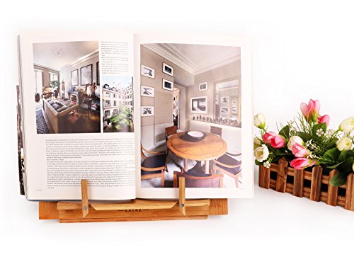 Exerz Soportes para Libros de Cocina/Soporte para Leer Libros de Cocina/Recetario de Cocina Sostenedor Ajustable/Ideal para Libros iPad Tabletas – 34 x 24 x 2 cm (Bambú)