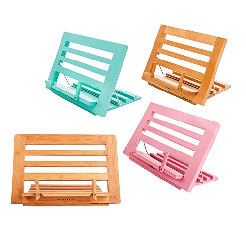 Exerz Soportes para Libros de Cocina/Soporte para Leer Libros de Cocina/Recetario de Cocina Sostenedor Ajustable/Ideal para Libros iPad Tabletas – 34 x 24 x 2 cm (Bambú)
