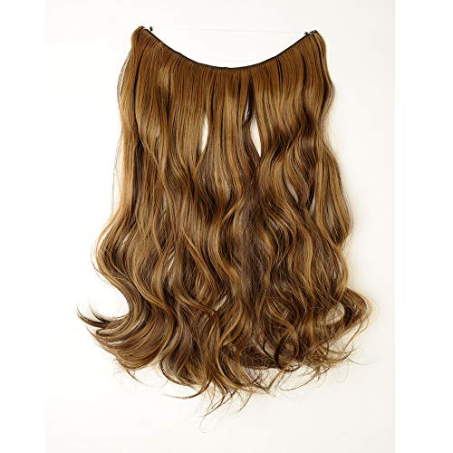 Extensión con hilo invisible Cabello largo ondulado Marrón Extensiones de alambre de 50 cm Banda única ondulada Sin clip en 3/4 Cabeza completa - Mezcla marrón oscuro Rubio Rojo