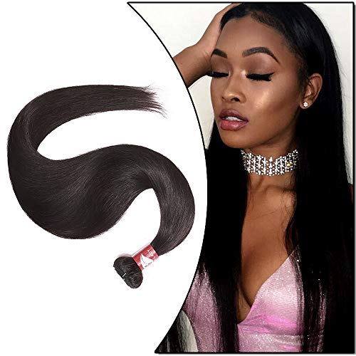 Extensiones de Cabello Humano Cortina Cosida Brasileña Liso Pelo Natural Hair Bundle-60cm*1, 100g, 1B Negro Natural