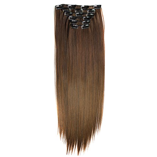 Extensiones de Cabello Look Natural Clip Pelo Humano Sintético Remy Doble Weft - 6 Piezas 16 Clips