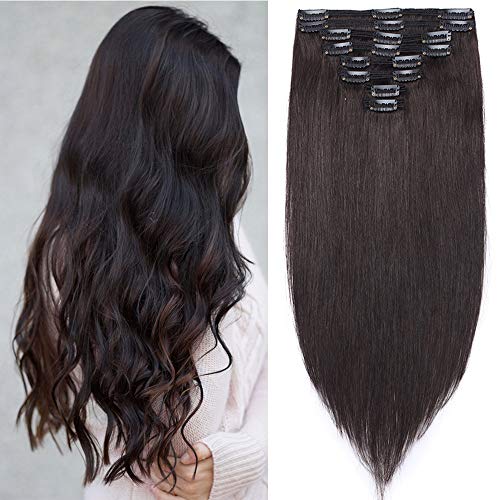 Extensiones de Cabello Natural Clip Double Weft(Muy Gruesas) Pelo Natural Humano 100% Remy 8 Piezas 18 Clips Lisas #1B Negro Natural 20"(50cm,150g)