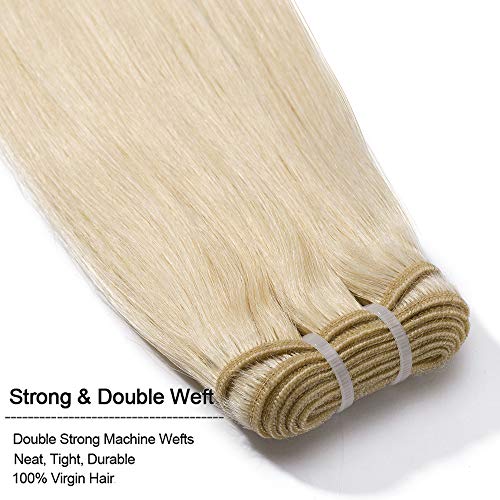 Extensiones de Cabello Natural Cortina Rubias Lisa Brasileñas Pelo Mechas Humano Balayage Mujer Remy Human Hair Liso [ 1 Paquet (100g) ] - 10 Pulgada 25CM #60 Rubio Platino