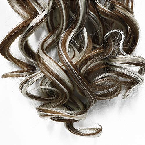 Extensiones de Clip de Pelo Natural Coleta Postiza Extensiones de Cabello Rizadas Ponytail Largo Clip in Hair Extension Cola Wrap Around (Rubio oscuro & Blanqueador rubia)