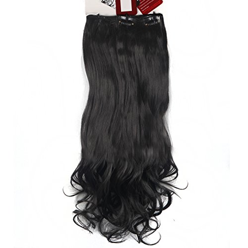 Extensiones de pelo Vorcy de 17 pulgadas, 24 pulgadas, 8 piezas, rizos largos y rizados, ondulados, con clip para la cabeza completa, para dama sexy, a elegir 11 colores Negro natural. 43,18 cm