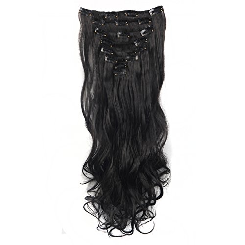 Extensiones de pelo Vorcy de 17 pulgadas, 24 pulgadas, 8 piezas, rizos largos y rizados, ondulados, con clip para la cabeza completa, para dama sexy, a elegir 11 colores Negro natural. 43,18 cm