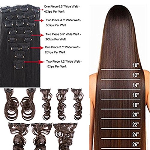 Extensiones de pelo Vorcy de 17 pulgadas, 24 pulgadas, 8 piezas, rizos largos y rizados, ondulados, con clip para la cabeza completa, para dama sexy, a elegir 11 colores Negro natural. 43,18 cm