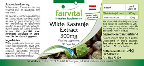 Extracto de Castaño de Indias 300mg - Aesculus hippocastanum - 20% de escina - VEGANO - Dosis elevada - 90 Cápsulas - Calidad Alemana