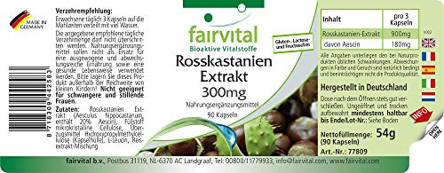 Extracto de Castaño de Indias 300mg - Aesculus hippocastanum - 20% de escina - VEGANO - Dosis elevada - 90 Cápsulas - Calidad Alemana
