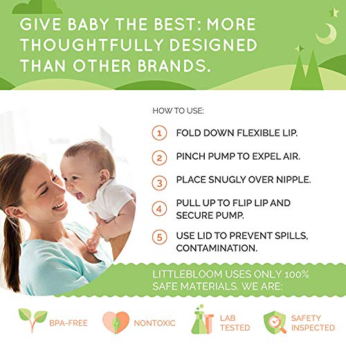 Extractor de leche de Silicona Littlebloom - Extracto leche materna 100% libre de BPA Manual Cierre Manos Libres Y Tapas para Almacenamiento