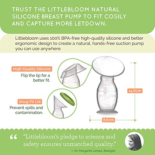 Extractor de leche de Silicona Littlebloom - Extracto leche materna 100% libre de BPA Manual Cierre Manos Libres Y Tapas para Almacenamiento