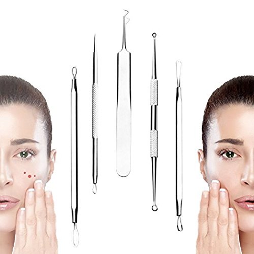 Extractor Limpiador Juego de 5Pcs Kit, Raniaco Blackhead Remover para Acné Punto Negro Comedones Espinillas Extractor Herramientas
