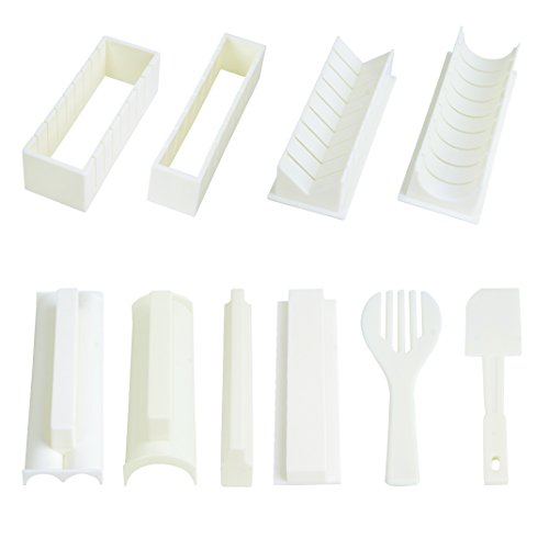 Exzact EX-SM10 Kit de fabricación de Sushi Kit para Preparar el Sushi 10 Piezas/Molde de Rollo de arroz - 5 Formas únicas de Molde - Molde de Rodillo de arroz para la Cocina DIY Fácil de Usar