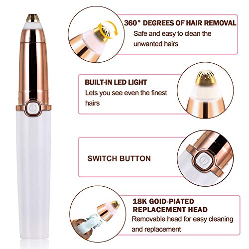 Eyebrow Trimmer, Depiladora Cejas Mujer, Ceja Recortador Flawless, Afeitado de cejas indoloro Eliminador de cejas con luz LED Depiladora de cejas Cejas Depiladora, Sharp y seguridad