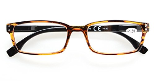 Eyekepper Lectores clásicos rectangulares de muelles de bisagras de calidad de lectura gafas (Marco Ámbar/Brazo de negro, 1.75)